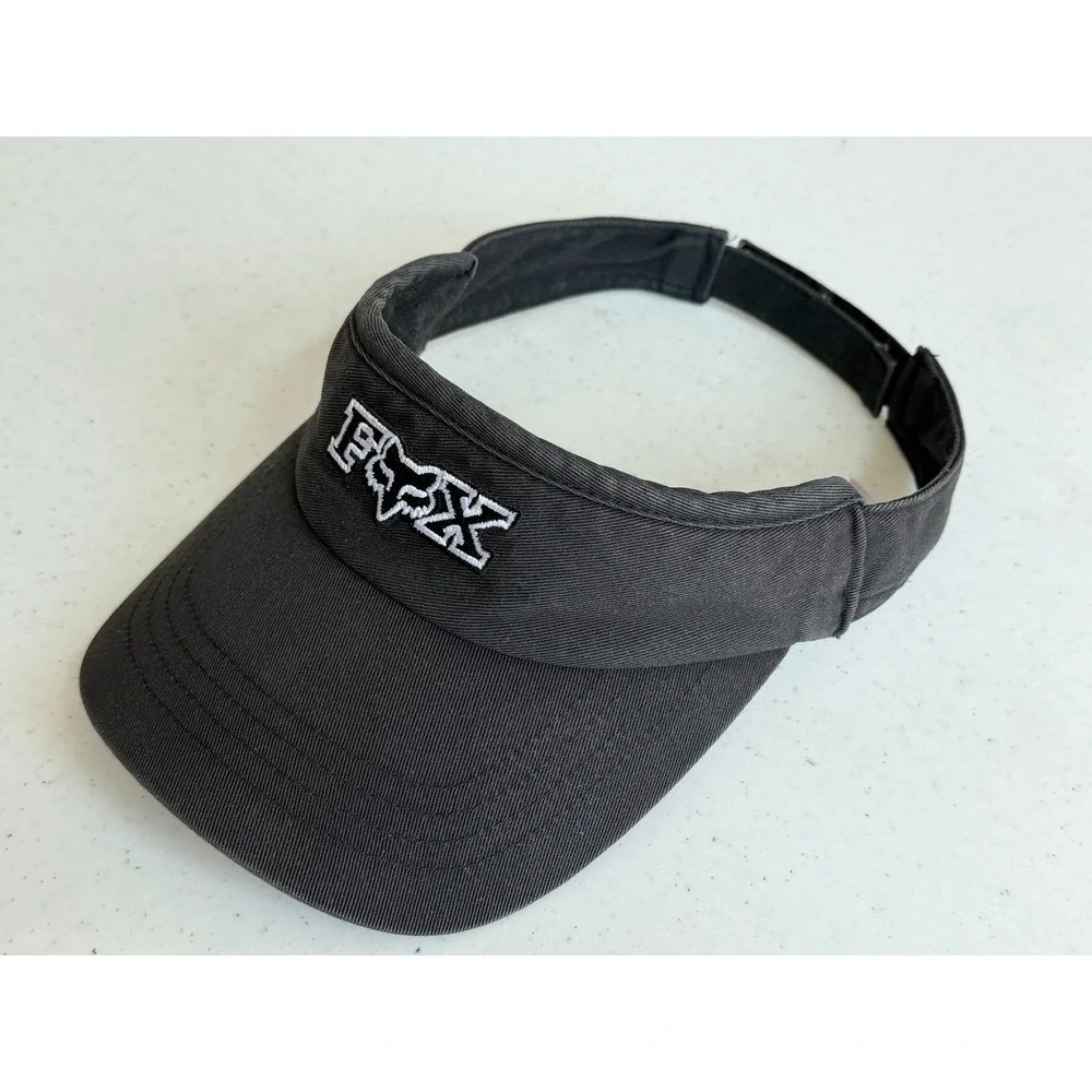 Vintage 90s Fox Racing Motocross Logo Sun Visor Black Adjustable Hat Y2K